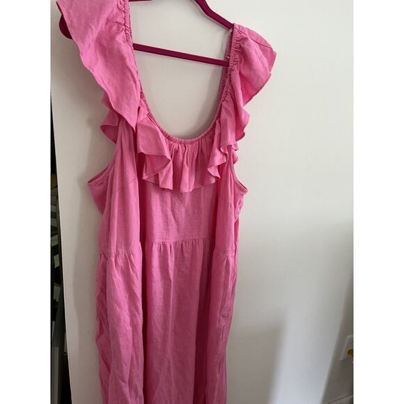 Ava & Viv Women's 2X Pink Linen Boho Maxi Dress/Beach Cover Up w Pockets - Picture 1 of 7